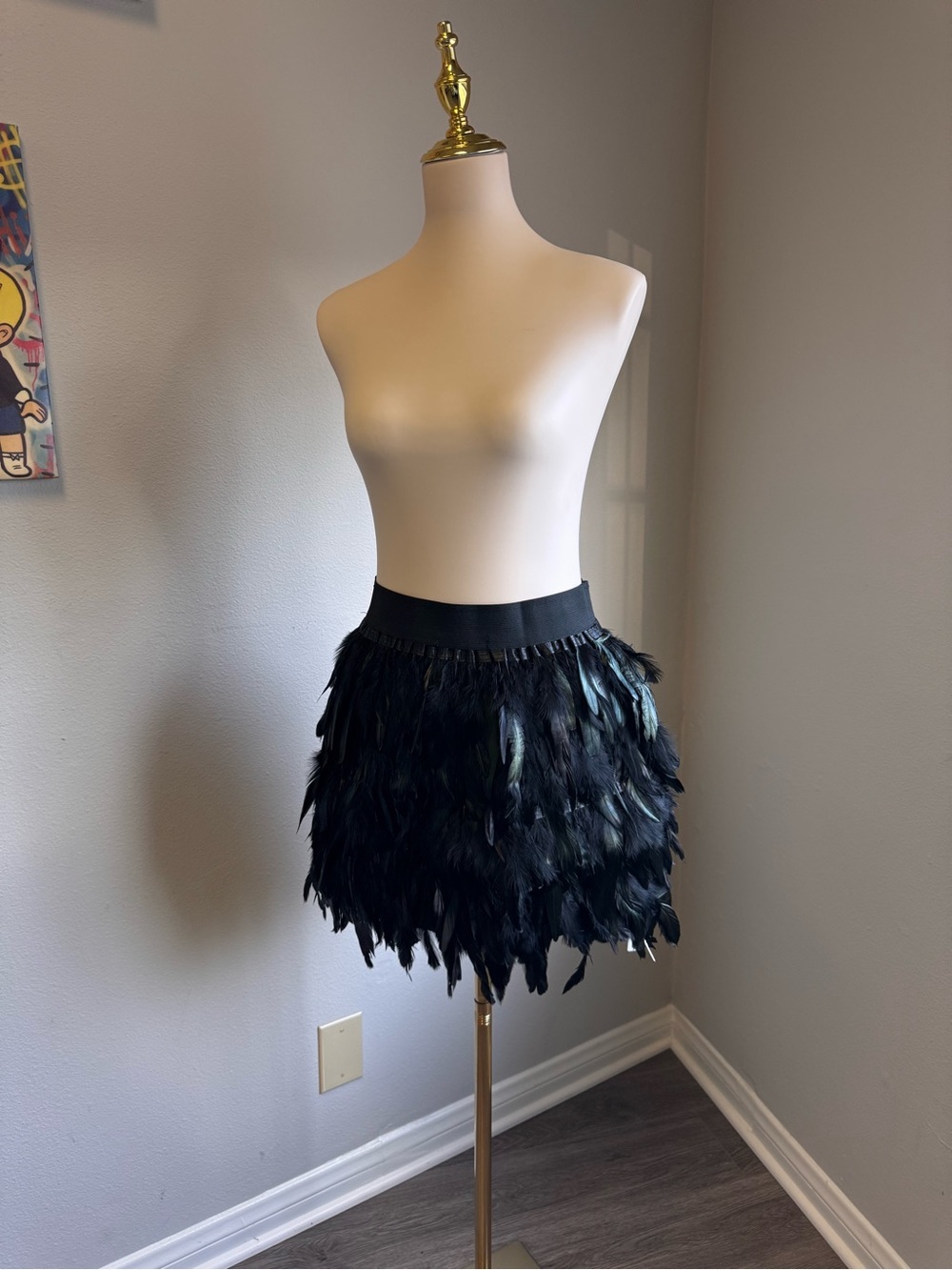 NWT Black Feather Mini Skirt